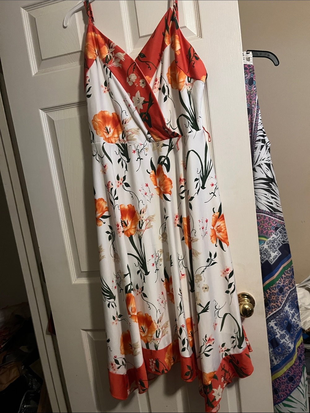 White Maxi Slip Dress with Orange Floral Print